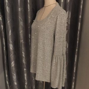 Embellished Heather Grey Sweater L